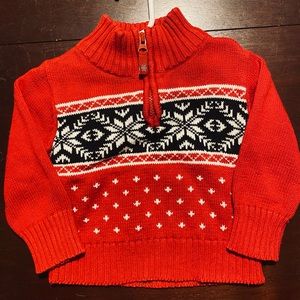 Boys Baby Toddler Red Holiday Christmas Winter 1/4 Sweater Size 18 Months